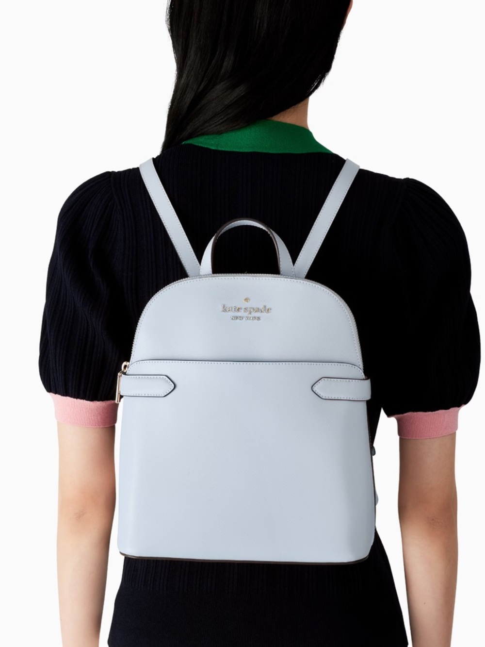 kate spade Light Blue Saffiano Leather Backpack with Gold Hardware